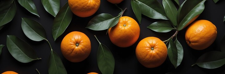 orange fruits and leaves on plain black background from Generative AI - Powered by Adobe