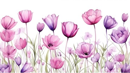 Obraz premium watercolour pink and purple tulips for wedding invitations, greetings, wallpapers, fashion, prints