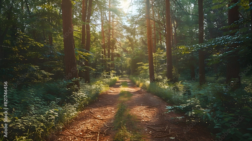 Wall mural Peaceful Forest Trail with Sunlit and Nature Immersion