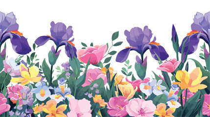 Gorgeous floral backdrop with border of blooming flow