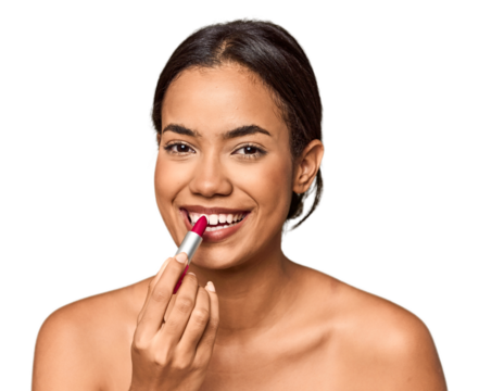 Filipino woman applying lipstick, beauty touch