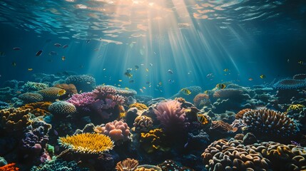 Naklejka premium Vibrant Coral Reef Teeming with Diverse Marine Life Showcasing the Beauty of Underwater Ecosystems and the Importance of Ocean Conservation