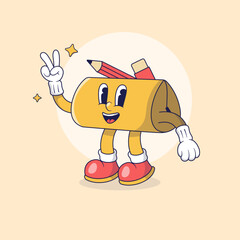 Color Pencil Case Retro Mascot Illustration