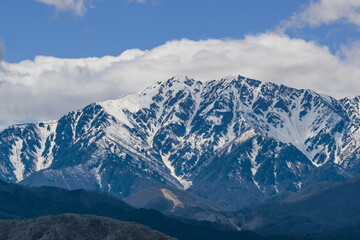 残雪の北アルプスを望む
