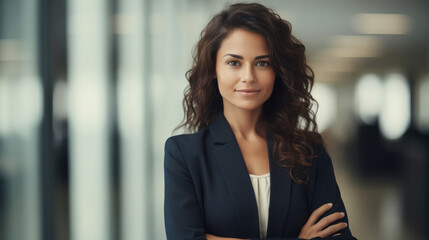 Obraz premium Young businesswoman standing confidently at office