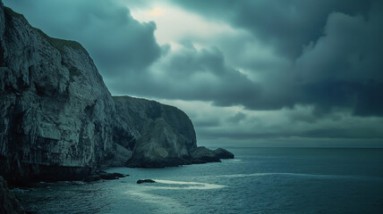 Aerial view. Photography of the cliffs and seascape, cloudy days. Landscapes photography.
