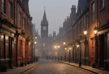 Fototapeta premium Nighttime Scene of a Historic Street