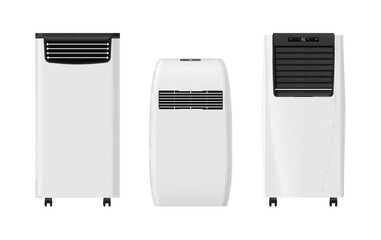 Floor air conditioner cold heat blow indoor climate control device set realistic vector illustration