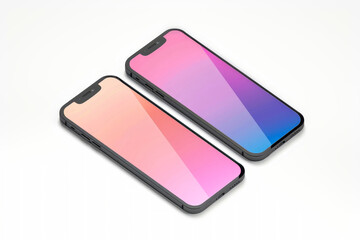 Two sleek Phones are placed in perfect symmetry on a clean white surface, showcasing modern technology and design. Mockup for design