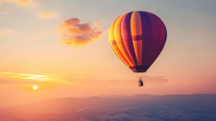 Fototapeta premium A hot air balloon gracefully soaring through the clouds in the sky on a sunny day