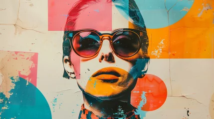 Tableau sur plexiglas  old-fashioned art poster in the style of 1980s, minimalist retro art collage  © chang