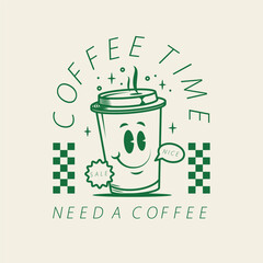 Groovy Cartoon Coffee Time Character Vintage Style