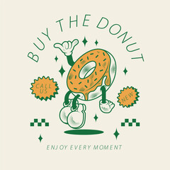 Groovy Cartoon Cute Donut Character Vintage Style