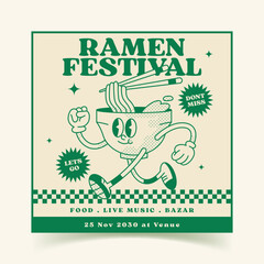 Groovy Cartoon Ramen Festival Character Vintage Style