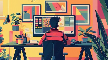 Graphic Designer Crafting Visuals: A graphic designer utilizes digital tools and creative flair to craft eye-catching visuals, including logos, advertisements, and illustrations that communicate messa