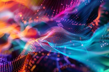 Abstract image of quantum wave functions in a colorful digital space