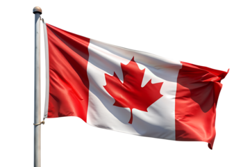canadian flag is flying isolated on transparent background. AI Generative