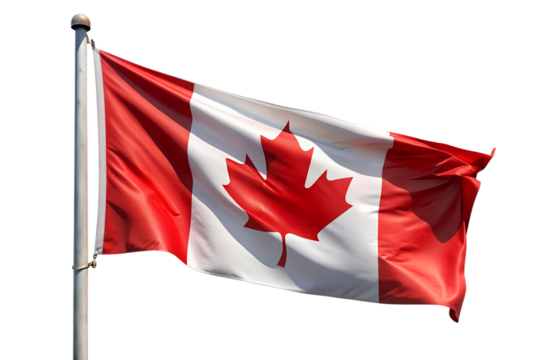 canadian flag is flying isolated on transparent background. AI Generative