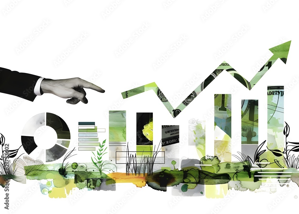Poster upward business growth and strategic development visualized through innovative data analysis and tec
