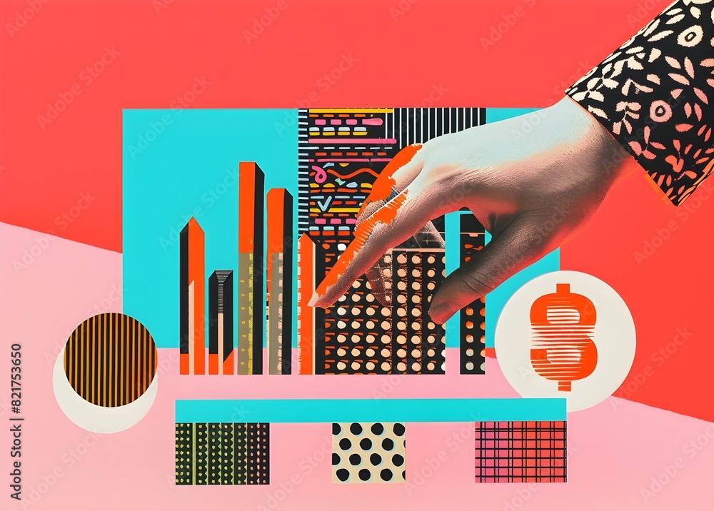 Poster vibrant geometric composition with modern shapes and patterns in bright color palette