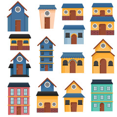 vector flat Illustration facades of colored houses collection