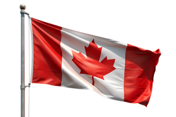 canadian flag is flying isolated on transparent background. AI Generative