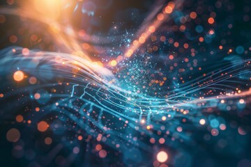 Obraz premium Quantum bit visualization with spinning particles