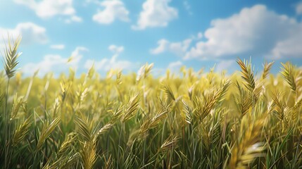 Obraz premium Yellow Malt plants, sunny day, realistic, high resolution