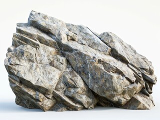 big heavy jagged rock on white background.