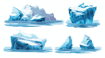 Ice floe pieces and framed mountain cliff. Cartoon vector