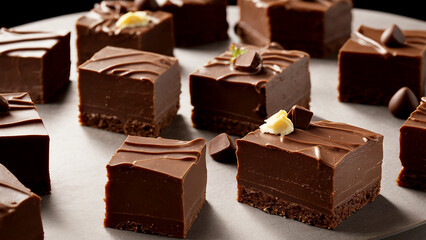 Chocolate in motion as rivers of velvety fudge cascade from a lofty perch, gracefully descending to lower levels in a mesmerizing display of sweetness