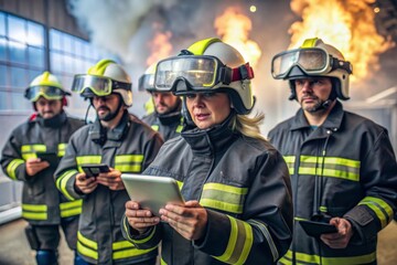Obraz premium Emergency responders using AR glasses to access incident maps, coordinate with team members, and visualize critical data during a crisis situation
