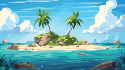 Fototapeta na wymiar Island in ocean cartoon background ready for animatio