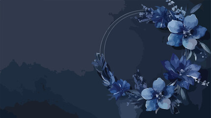 Navy Blue Watercolor Floral Boho Indigo Frame Wreath
