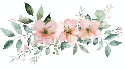 Pink Green Watercolor Floral Embracing Bouquet isolated
