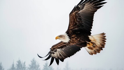 Fototapeta premium Eagle fly in snow Mountain Sit on Branch