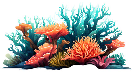 Coral Reefs Isolated on Transparent Background, PNG, Cut Out.