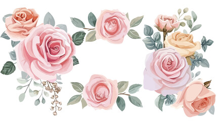 Pink Pastel Rose Watercolor Floral Bouquets Isolated