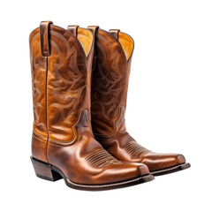 Cowboy Leather Boots Isolated on Transparent Background, PNG, Cut Out.