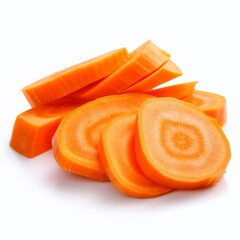 Chopped carrot slices and parsley herb leaves still life isolated on white background cutout