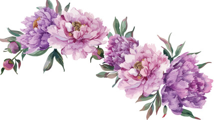 Pink peonies watercolor floral semi wreath purple flo