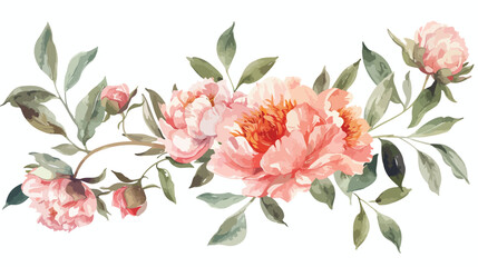 Pink peony oval watercolor wreath isolated on white b