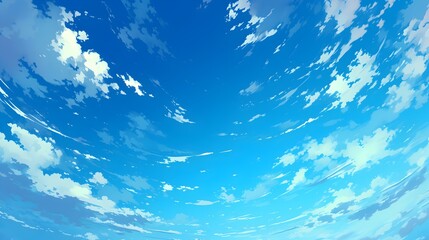 Obraz premium Summer Clear Sky Nimbus Cirrus Cloud Cloudscape Fish Eye Effect Japanese Anime Style Poster Wallpaper
