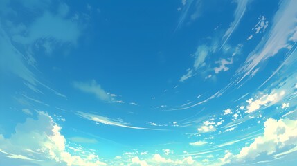 Summer Clear Sky Nimbus Cirrus Cloud Cloudscape Fish Eye Effect Japanese Anime Style Poster Wallpaper