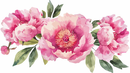 Pink peony watercolor round bouquet isolated on white