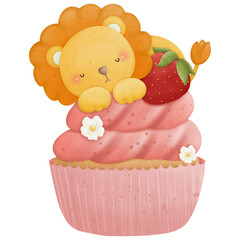 Animals sleeping on cupcake watercolor so cute 