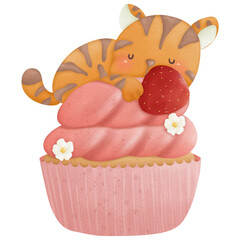 Animals sleeping on cupcake watercolor so cute 