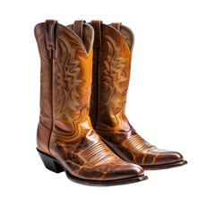 Cowboy Leather Boots Isolated on Transparent Background, PNG, Cut Out.