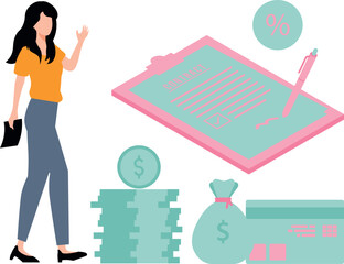 The girl is signing the contract.