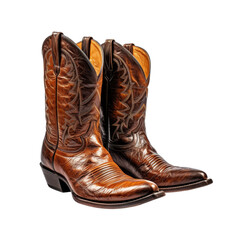 Cowboy Leather Boots Isolated on Transparent Background, PNG, Cut Out.